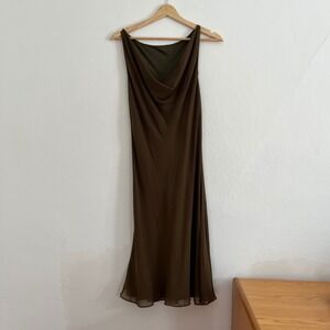 Peter Cohen 100% Silk Olive Green Cowl Neck Midi Dress S Quiet Luxury